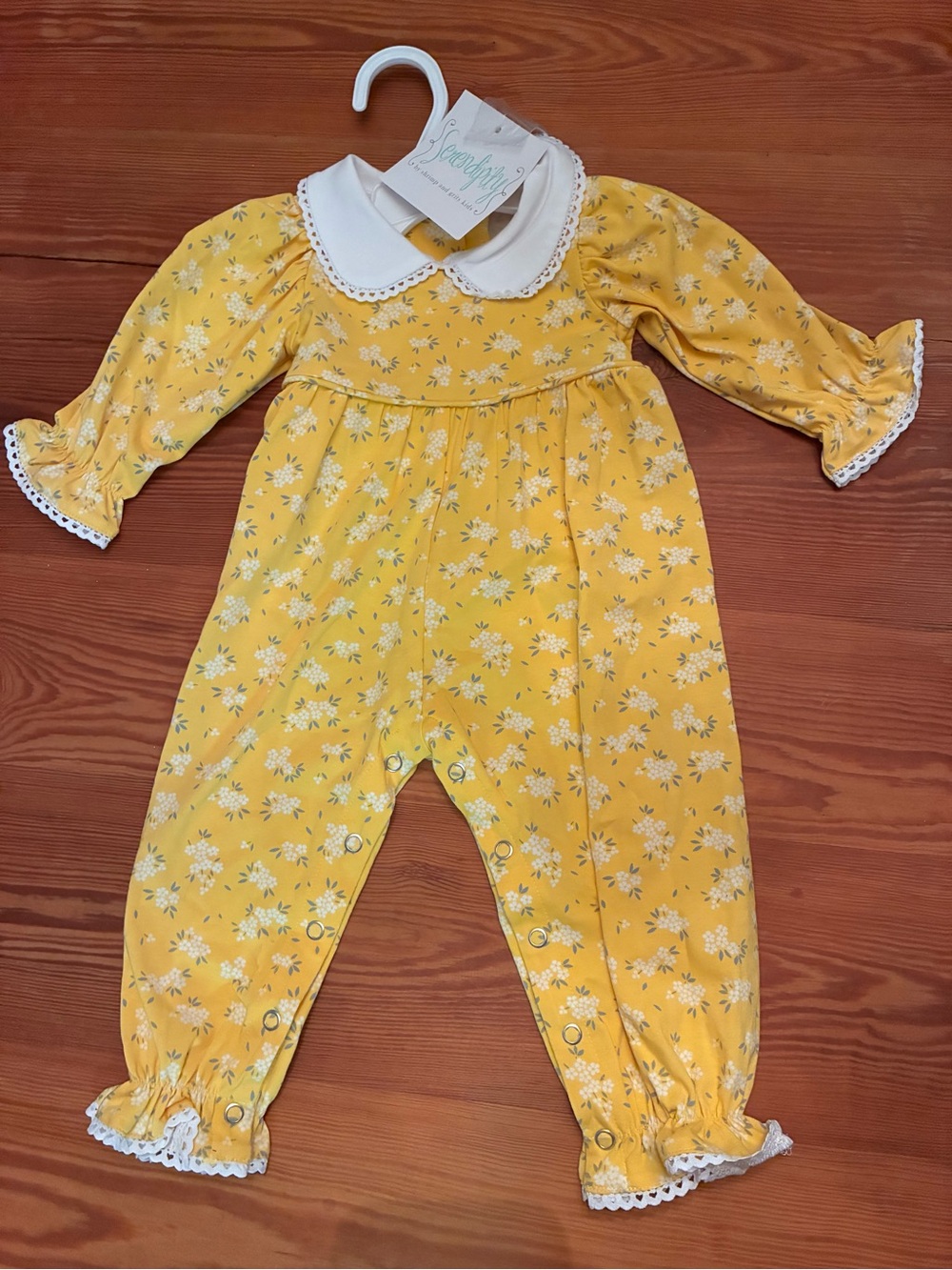 Yellow Floral Baby One-Piece with White Peter Pan Collar by (no brand)